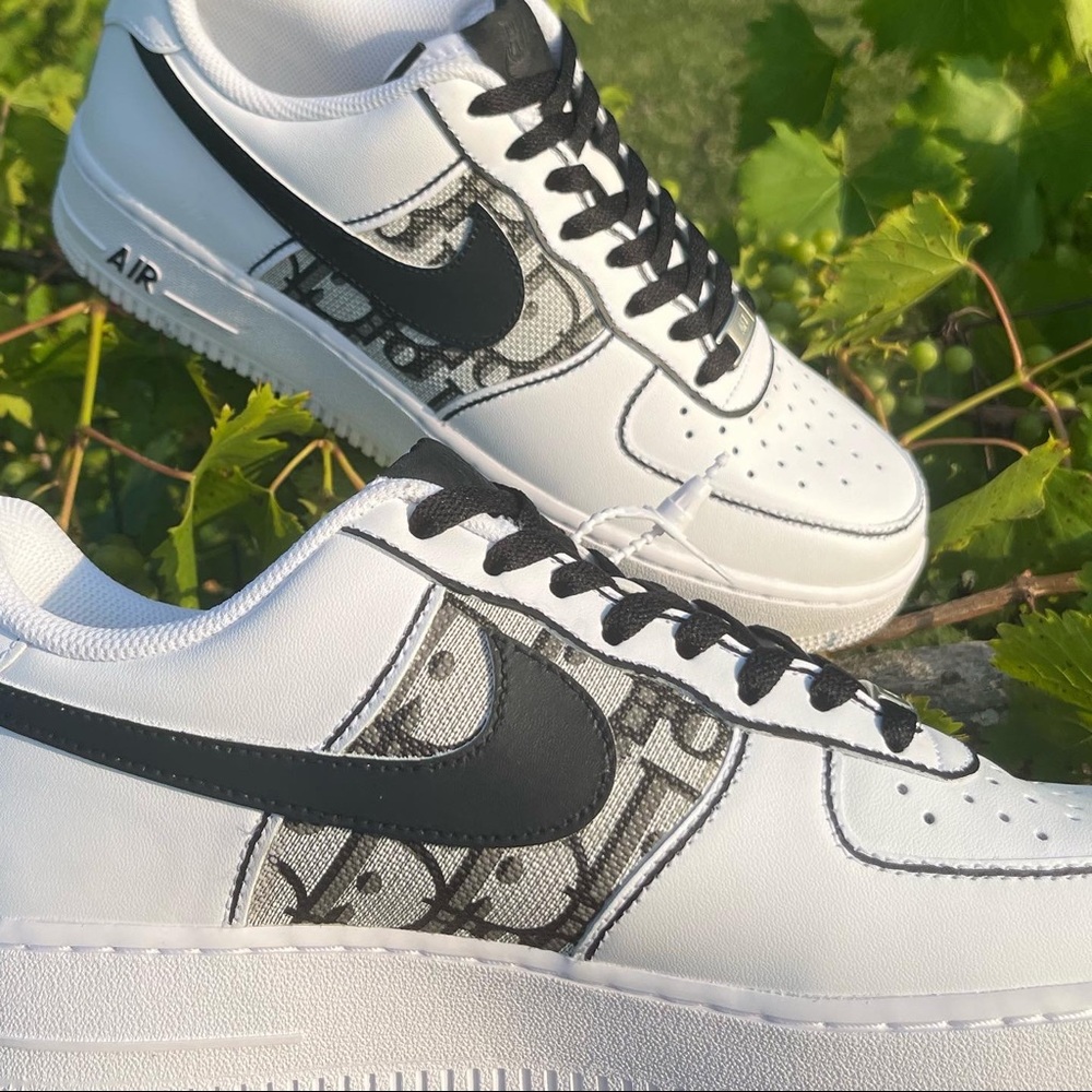 Custom Nike Air Force 1 Dior black\white with black laces. Size 10